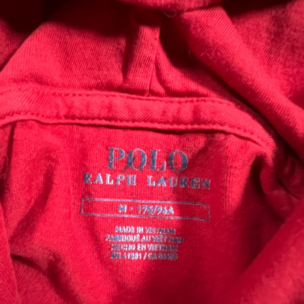 Polo Ralph Lauren Mens Large Big Pony Spellout Logo American Flag Red Hoodie Tee - Picture 5 of 8